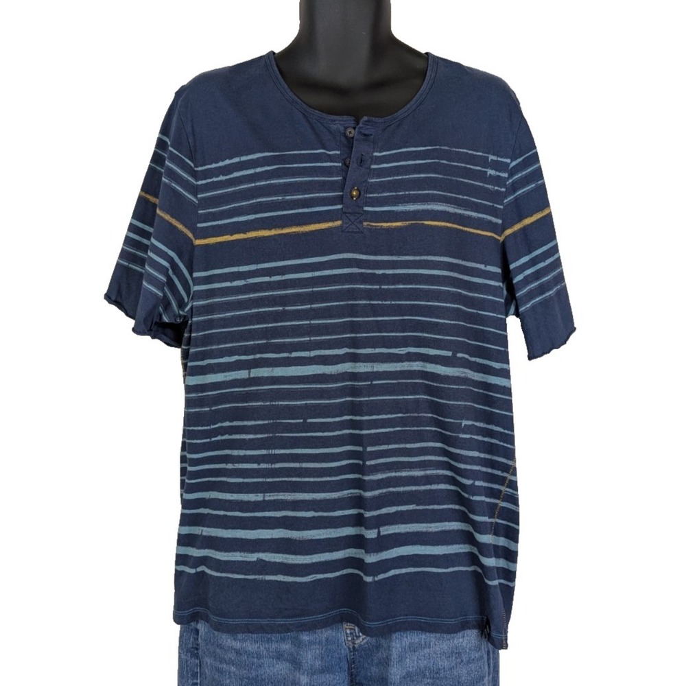 Buffalo David Bitton Blue Striped Henley Short Sleeve Shirt Men's XXL
